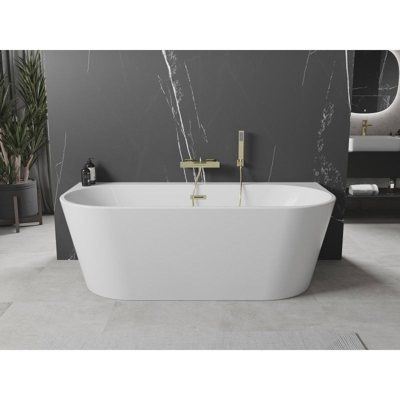 Mexen Oval+ freistéhend Badewanne nieft der Mauer 170 x 80 cm, wäiss, Iwwerleefer gëllen - 52681708000-50