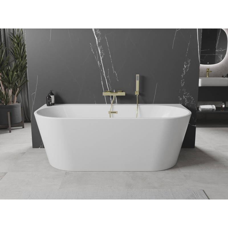 Mexen Oval+ Freistehende, wandnahe Badewanne 170 x 80 cm, weiß, Überlauf gold - 52681708000-50