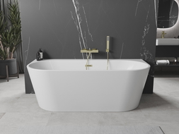 Mexen Oval+ freistehende, wandmontierte Badewanne 170 x 80 cm, weiß, Überlauf gold - 52681708000-50