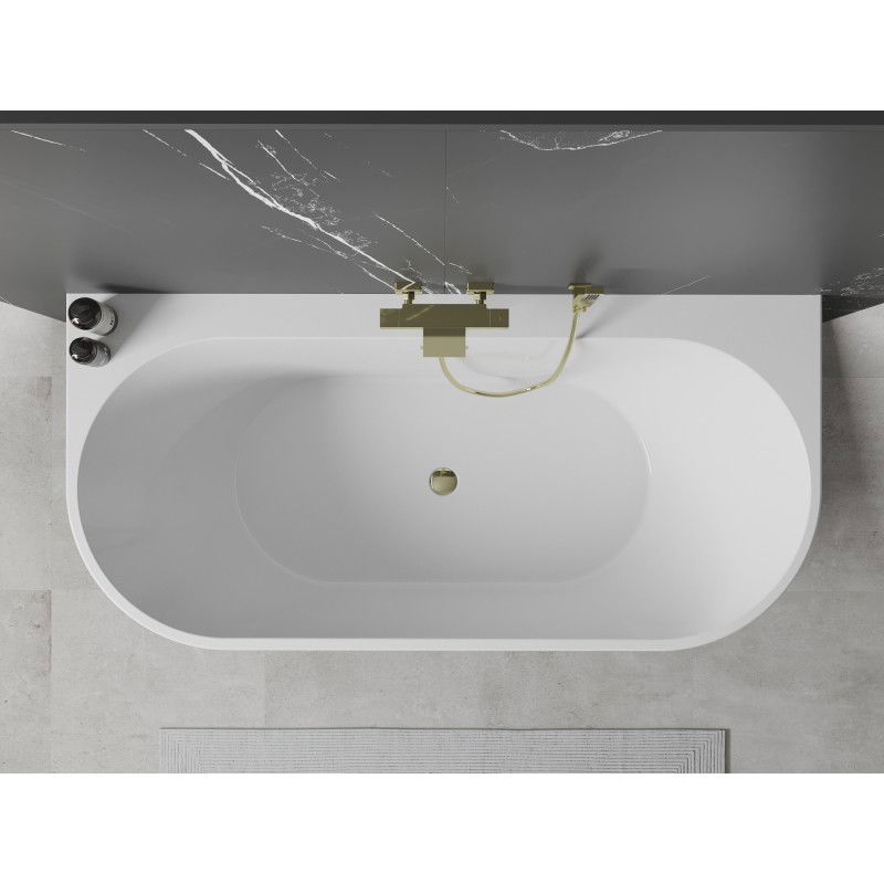 Mexen Oval+ vasca da bagno freestanding a parete 170 x 80 cm, bianca, troppopieno dorato - 52681708000-50