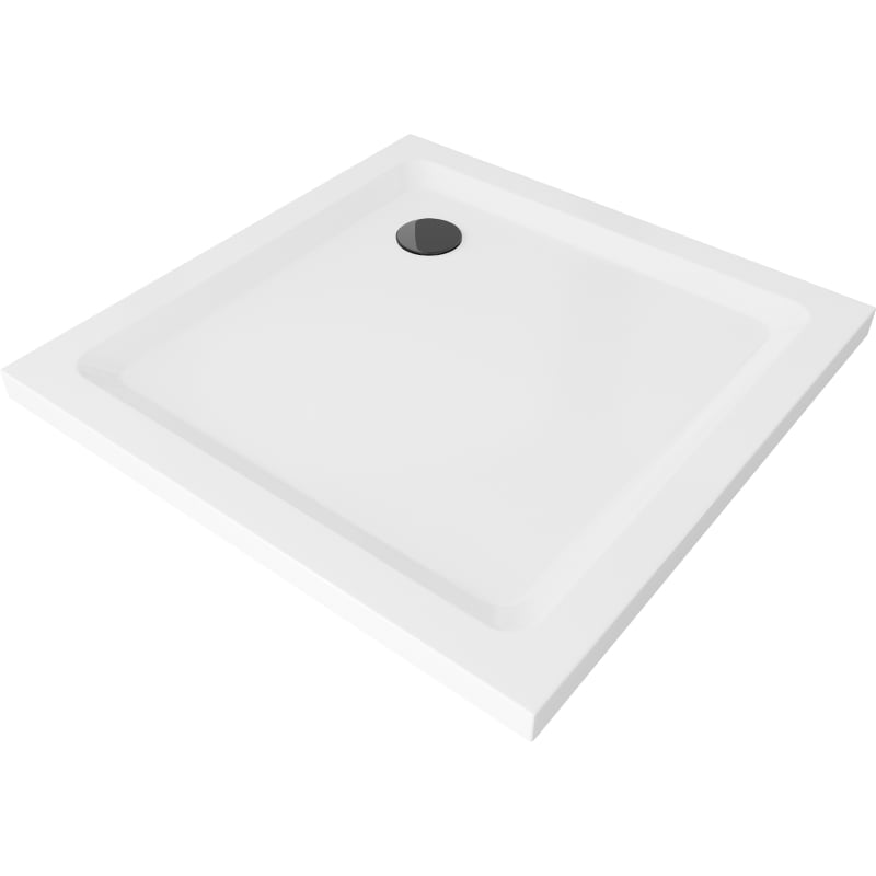 Mexen Flat slim square shower tray 100 x 100 cm, white, black siphon - 40101010B