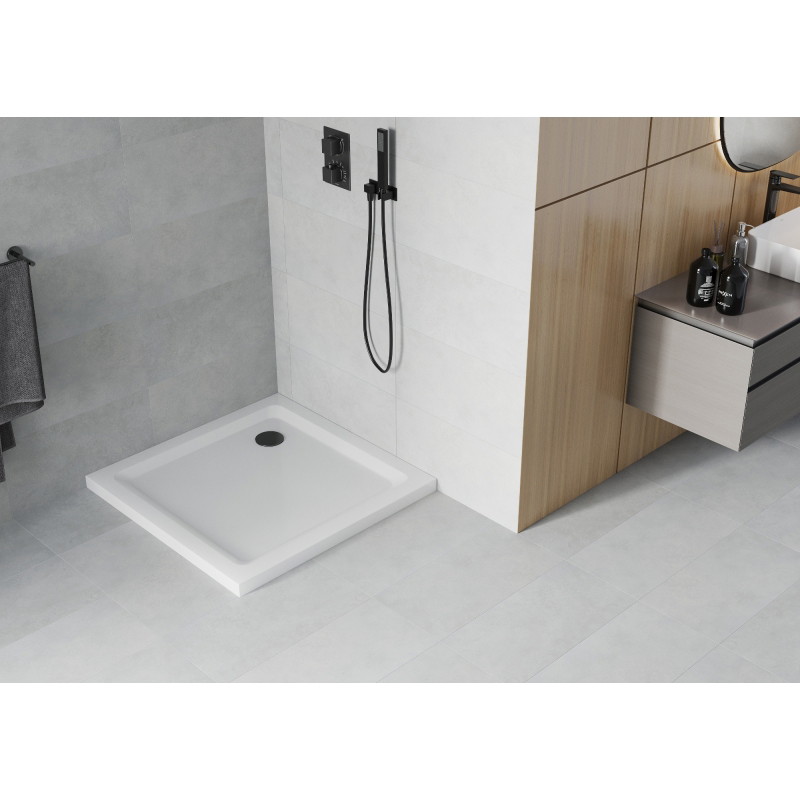 Mexen Flat kvadratna tuš kada slim 100 x 100 cm, bijela, crni sifon - 40101010B