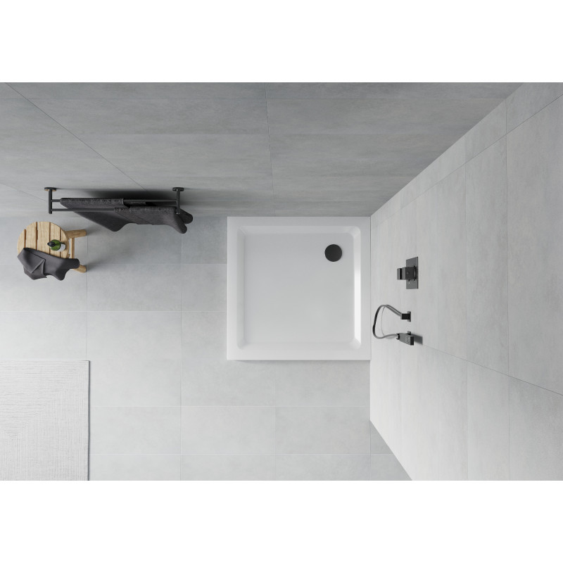 Mexen Flat quadratische Duschwanne Slim 100 x 100 cm, weiß, schwarzer Siphon - 40101010B