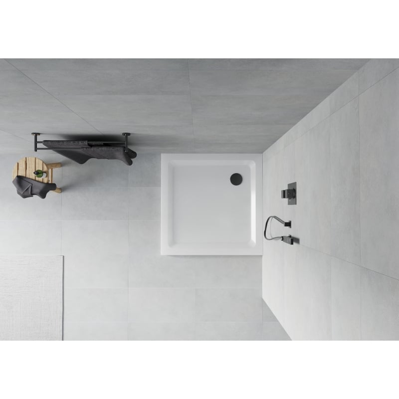 Mexen Flat brodzik kwadratowy slim 90 x 90 cm, biały, syfon czarny - 40109090B
