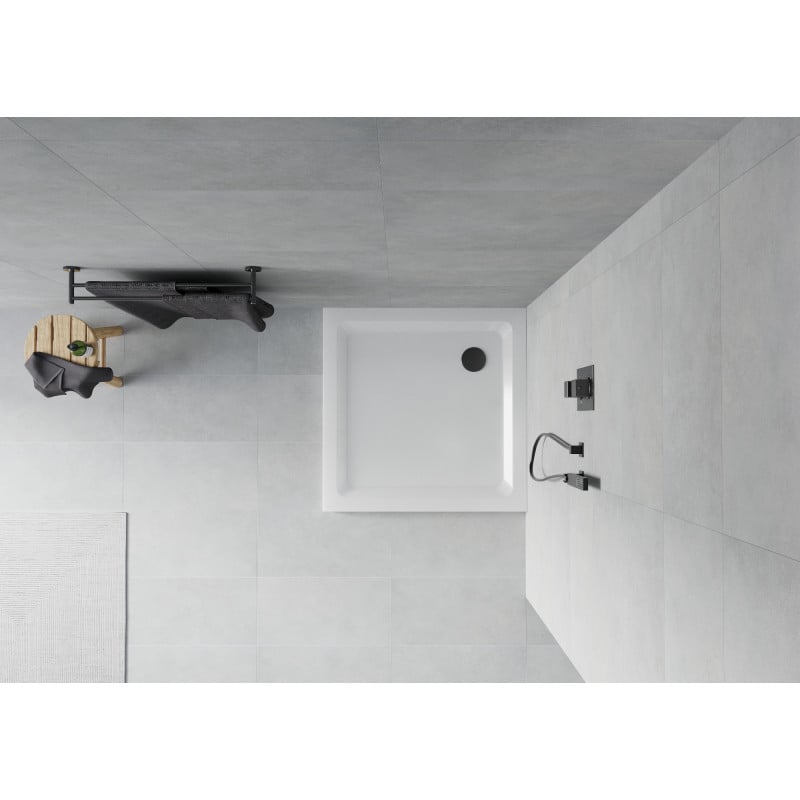 Mexen Flat square slim shower tray 90 x 90 cm, white, black siphon - 40109090B