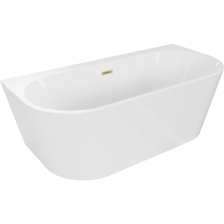 Mexen Oval+ freistehende wandnahe Badewanne 170 x 80 cm, weiß, Überlauf gebürstetes Gold - 52681708000-55