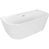 Mexen Oval+ freistehende wandnahe Badewanne 170 x 80 cm, weiß, Überlauf gebürstetes Gold - 52681708000-55