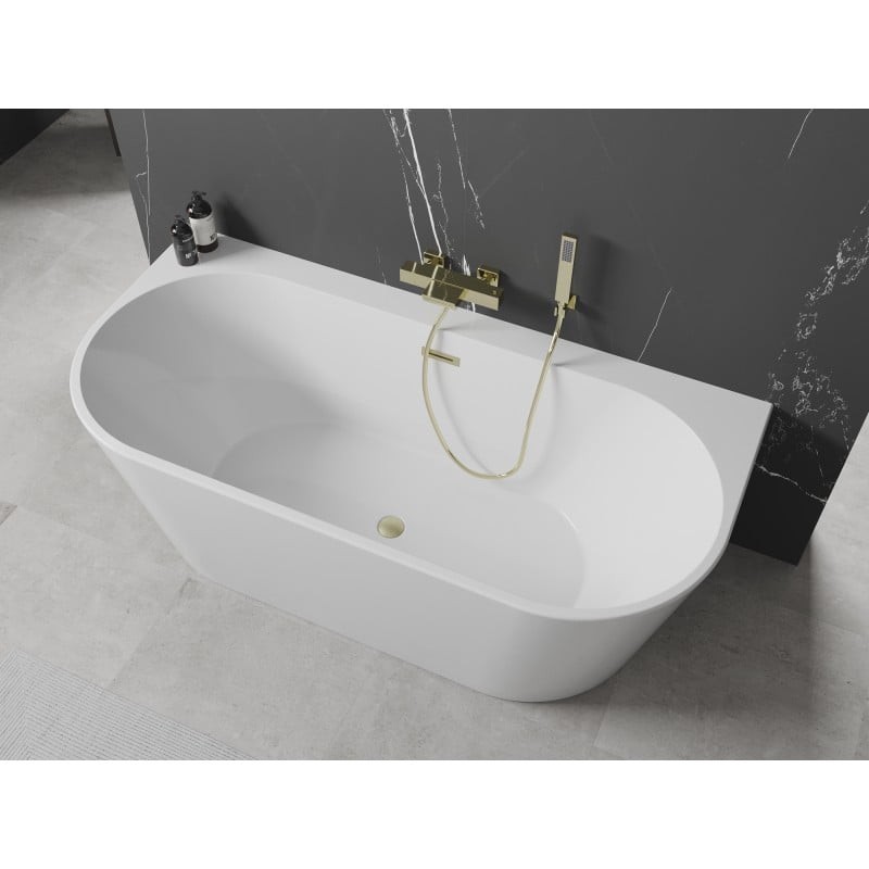 Mexen Oval+ freestanding wall-mounted bathtub 170 x 80 cm, white, brushed gold overflow - 52681708000-55