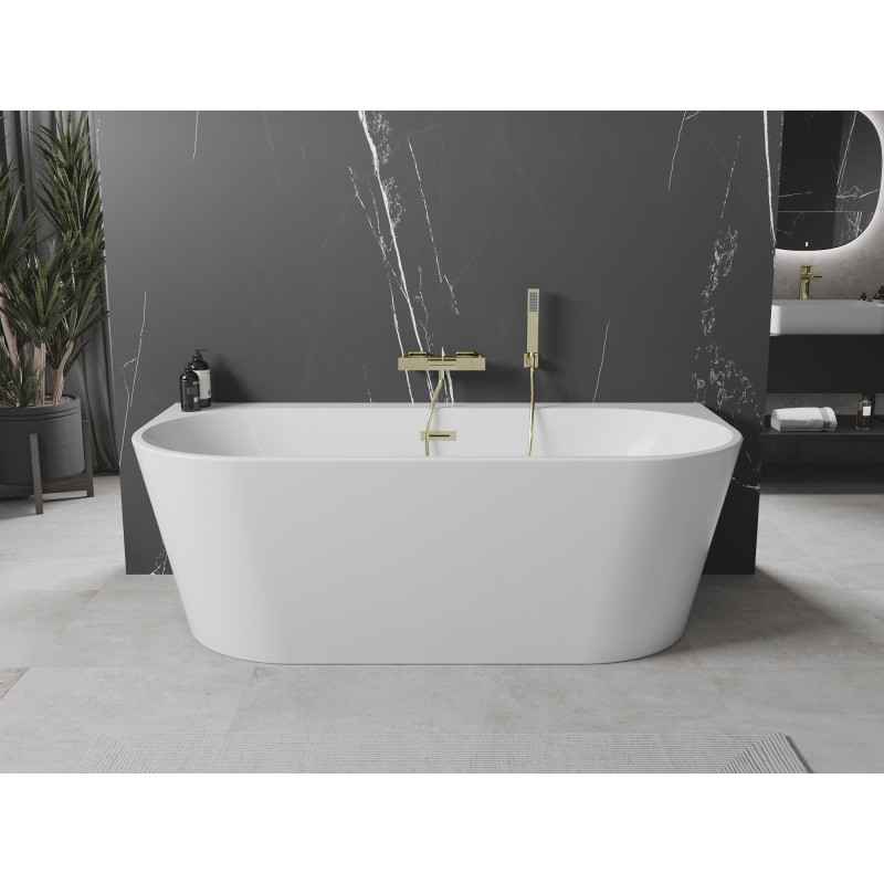 Mexen Oval+ freistehende Wandbadewanne 170 x 80 cm, weiß, Überlauf gold gebürstet - 52681708000-55
