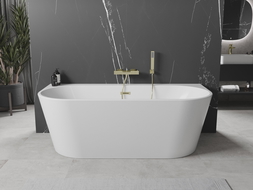 Mexen Oval+ freistehende wandnahe Badewanne 170 x 80 cm, weiß, Überlauf gebürstetes Gold - 52681708000-55