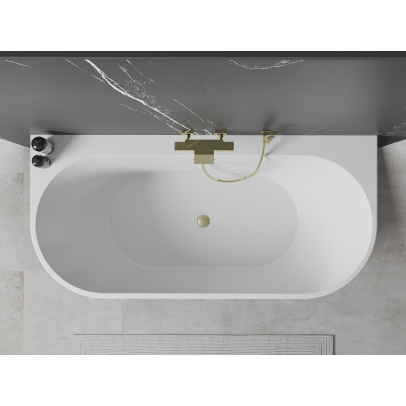 Mexen Oval+ vrijstaande badkuip tegen de muur 170 x 80 cm, wit, gouden geborstelde overloop - 52681708000-55