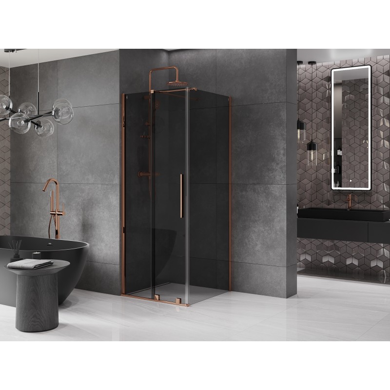 Mexen Velar kabina prysznicowa rozsuwana 90 x 90 cm, grafit, różowe złoto - 871-090-090-41-60