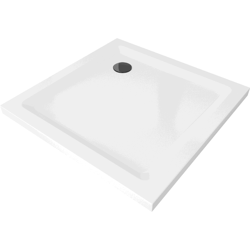 Mexen Flat square slim shower tray 80 x 80 cm, white, black siphon - 40108080B