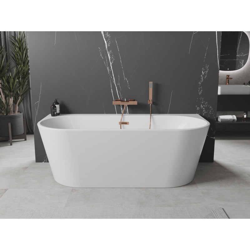 Mexen Oval+ freistehende Rückwand-Badewanne 170 x 80 cm, weiß, Überlauf Roségold - 52681708000-60