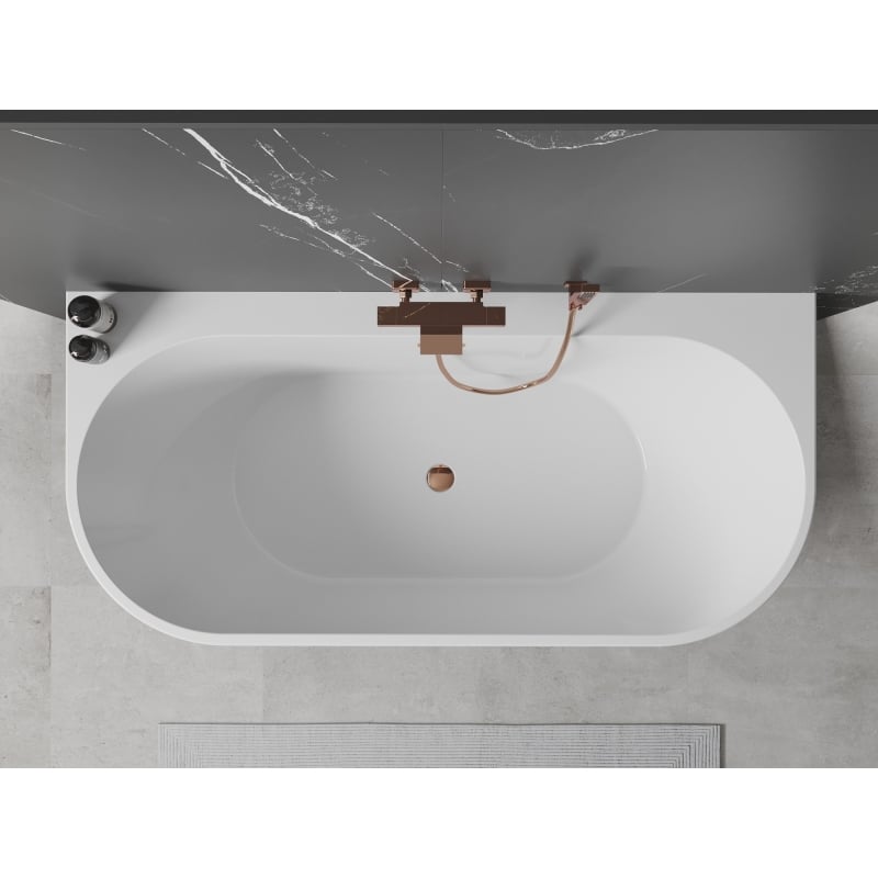 Mexen Oval+ freestanding back-to-wall bathtub 170 x 80 cm, white, rose gold overflow - 52681708000-60