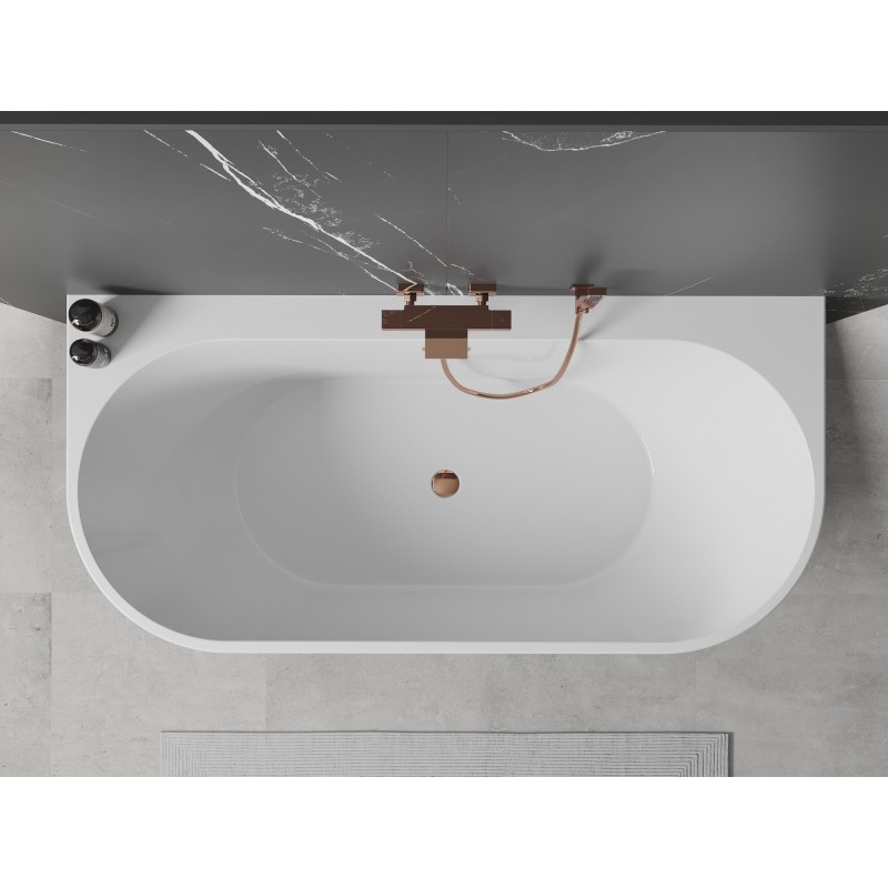 Mexen Oval+ wanna wolnostojąca przyścienna 170 x 80 cm, biała, przelew różowe złoto - 52681708000-60