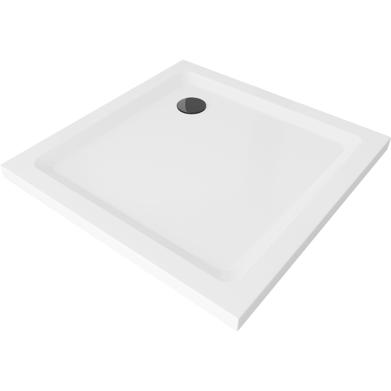 Mexen Flat Quadratische Duschwanne Slim 70 x 70 cm, weiß, schwarzer Siphon - 40107070B