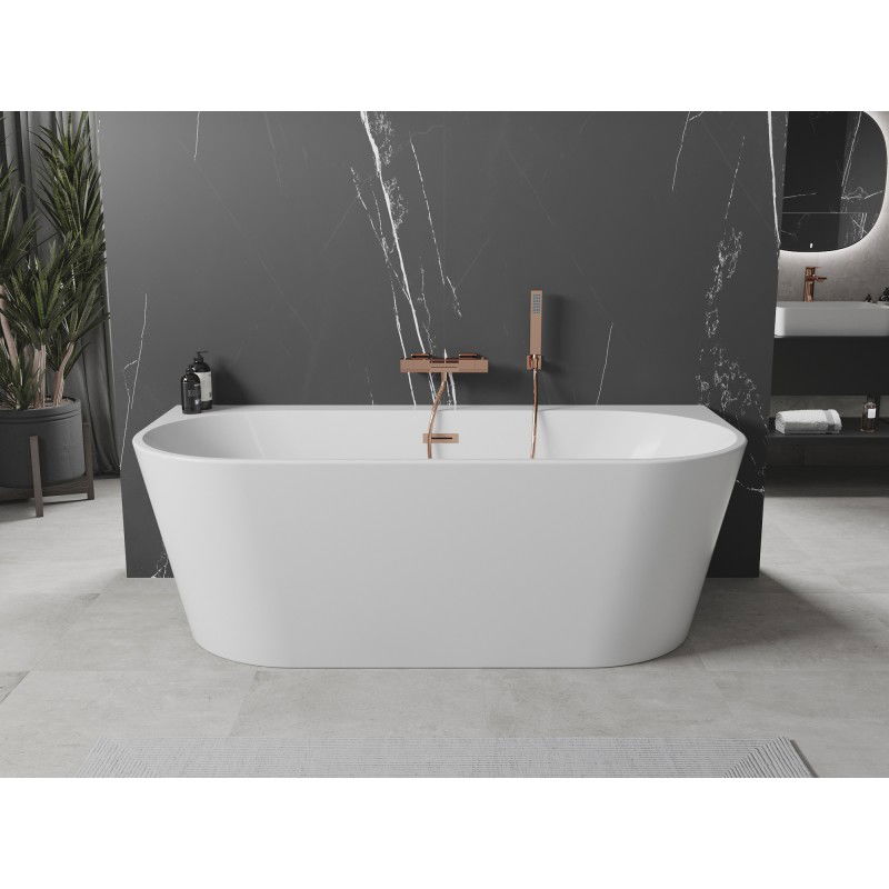 Mexen Oval+ freestanding back-to-wall bathtub 170 x 80 cm, white, brushed copper overflow - 52681708000-65