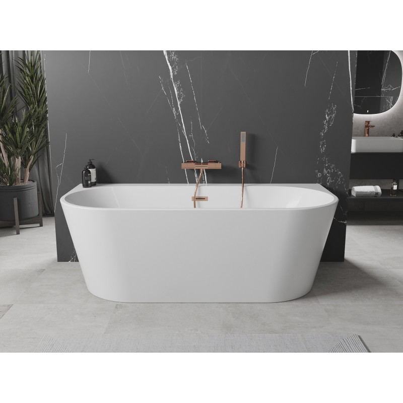 Mexen Oval+ freistehende, wandnahe Badewanne 170 x 80 cm, weiß, Überlauf aus gebürstetem Kupfer - 52681708000-65