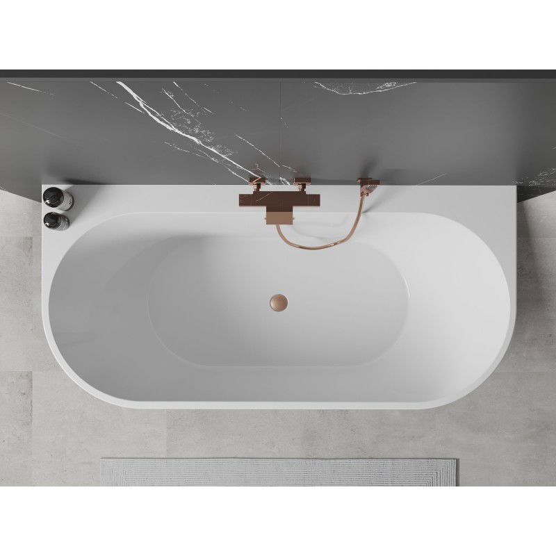 Mexen Oval+ vasca da bagno freestanding a parete 170 x 80 cm, bianca, troppopieno rame spazzolato - 52681708000-65