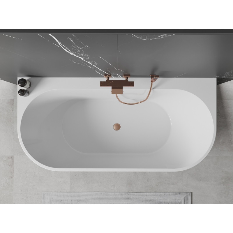 Mexen Oval+ vrijstaande wandbadkuip 170 x 80 cm, wit, geborsteld koper overloop - 52681708000-65