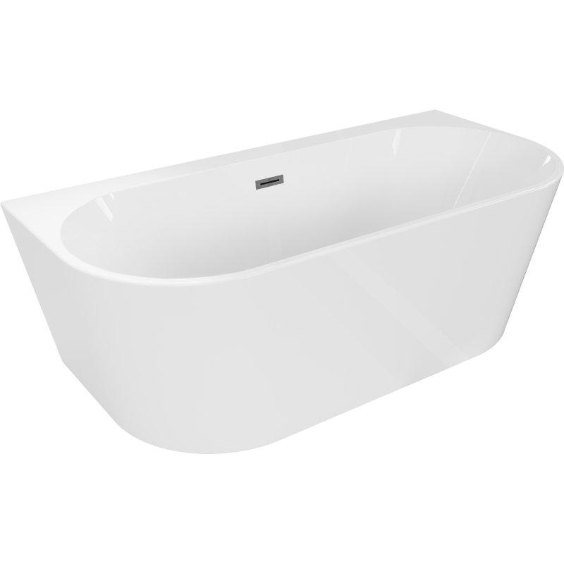 Mexen Oval+ vasca da bagno freestanding a parete 170 x 80 cm, bianca, tracimazione gun gray spazzolato - 52681708000-66