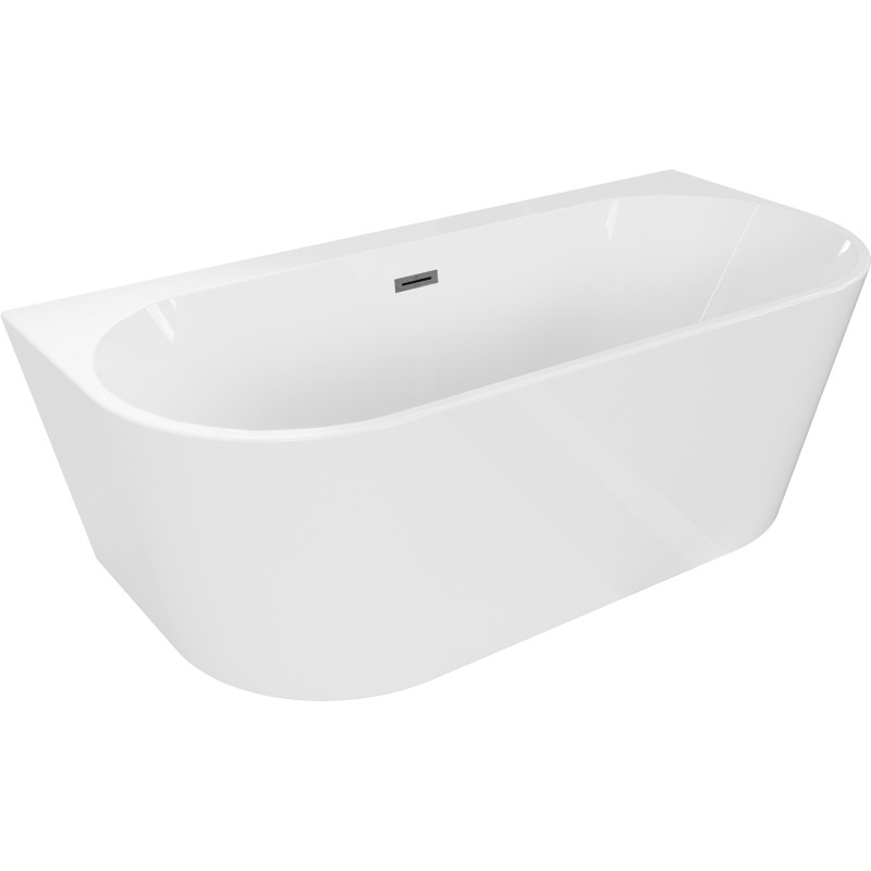 Mexen Oval+ vrijstaande badkuip aan de wand 170 x 80 cm, wit, overloop gun gray geborsteld - 52681708000-66