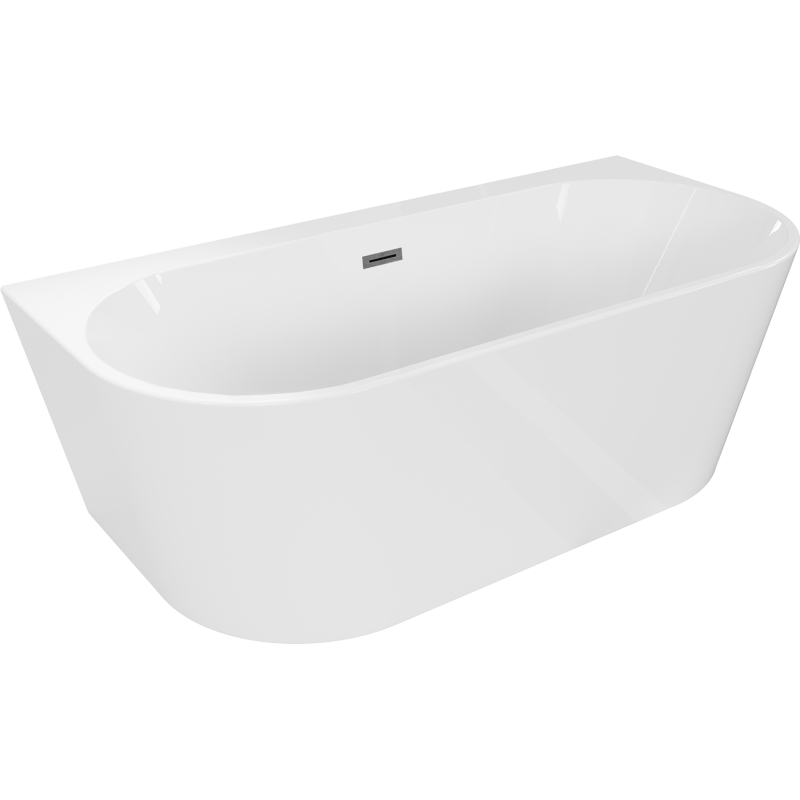 Mexen Oval+ vrijstaande wandbadkuip 170 x 80 cm, wit, overloop gun grijs geborsteld - 52681708000-66