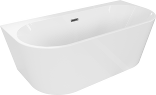 Mexen Oval+ fristående väggbadkar 170 x 80 cm, vit, överfyllnad gun gray borstad - 52681708000-66