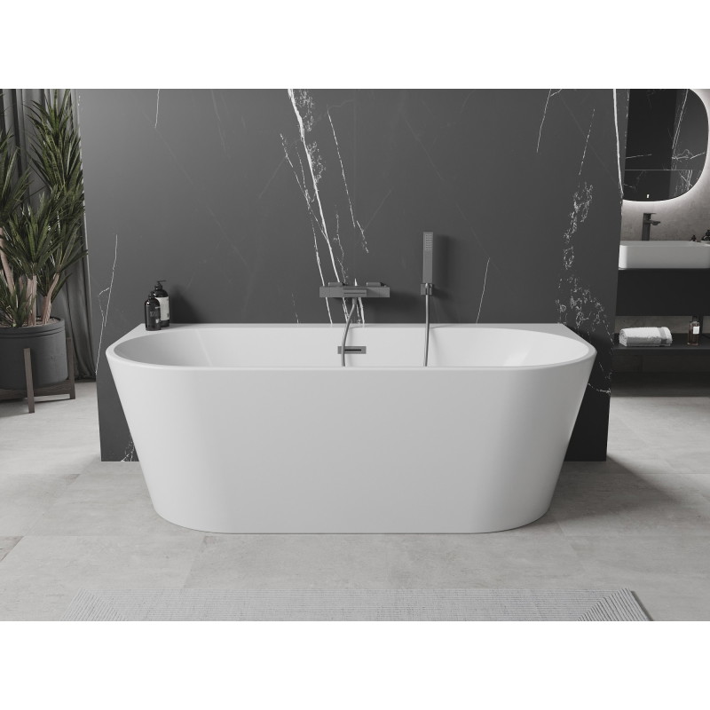 Mexen Oval+ vrijstaande badkuip aan de wand 170 x 80 cm, wit, overloop gun gray geborsteld - 52681708000-66