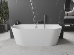 Mexen Oval+ freestanding wall-adjacent bathtub 170 x 80 cm, white, brushed gun gray overflow - 52681708000-66