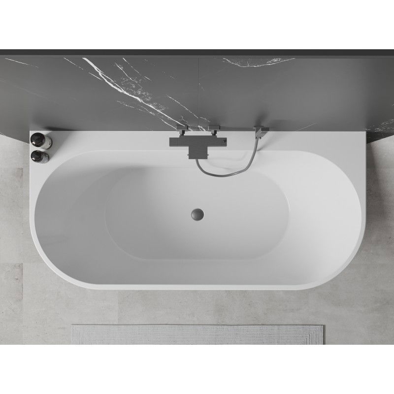 Mexen Oval+ baignoire autoportante adossée 170 x 80 cm, blanche, trop-plein gris canon brossé - 52681708000-66
