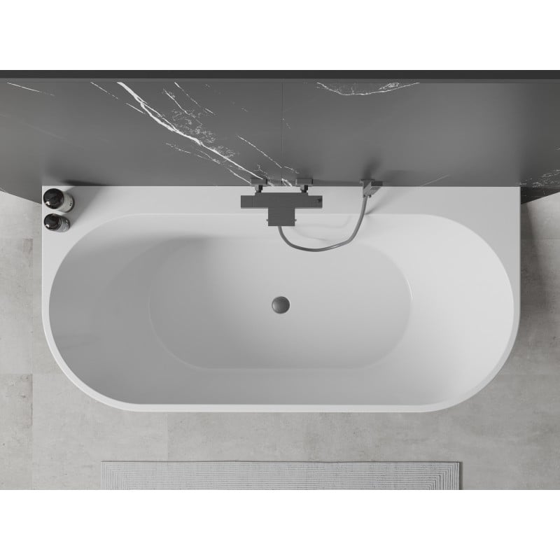 Mexen Oval+ vasca da bagno freestanding a parete 170 x 80 cm, bianca, tracimazione gun gray spazzolato - 52681708000-66