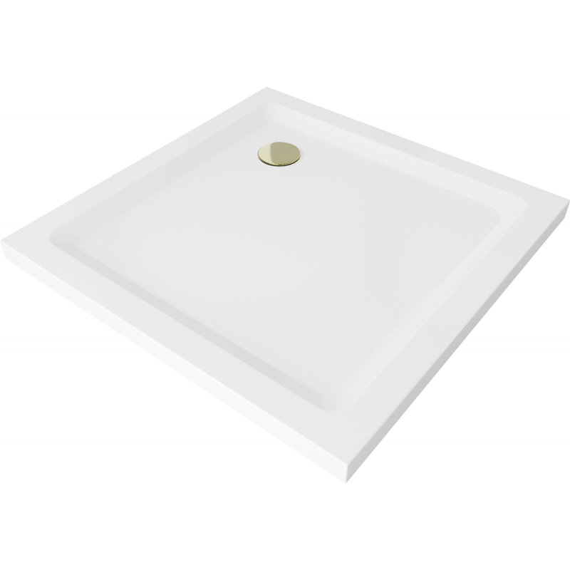 Mexen Flat brodzik kwadratowy slim 100 x 100 cm, biały, syfon złoty - 40101010G