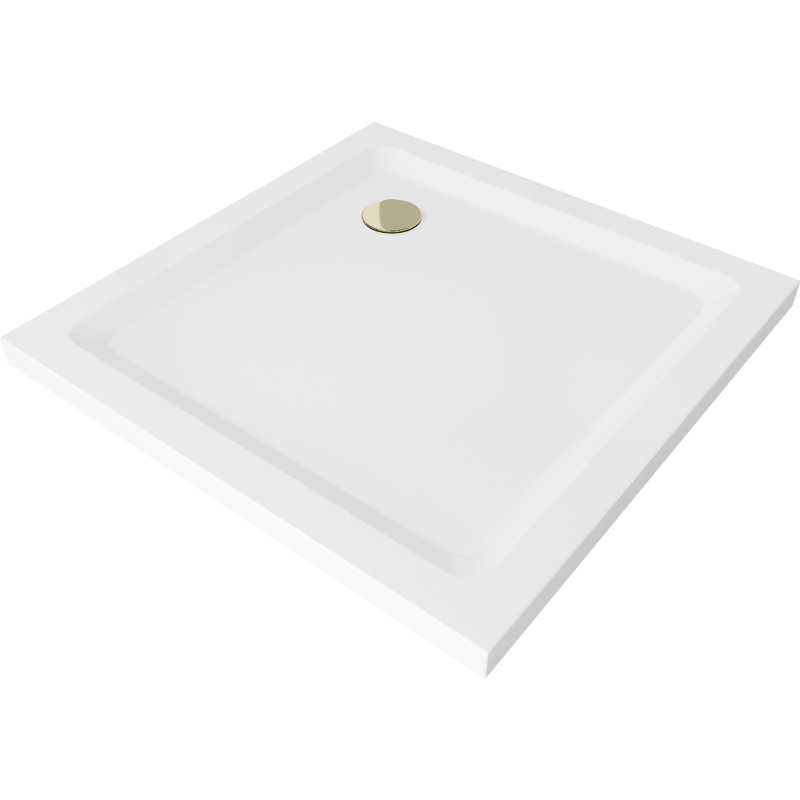 Mexen Flat slim vierkante douchebak 100 x 100 cm, wit, gouden sifon - 40101010G