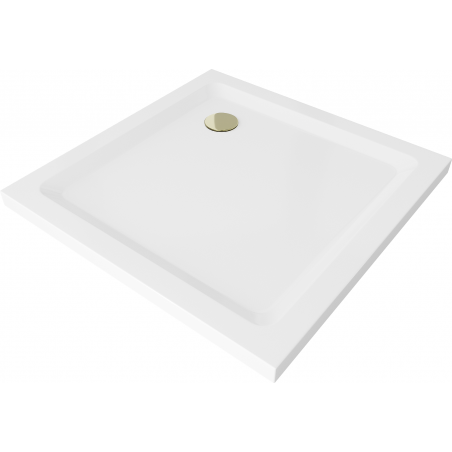 Mexen Flat vierkante douchebak slim 90 x 90 cm, wit, gouden sifon - 40109090G