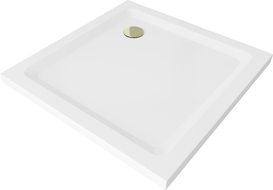 Mexen Flat slim square shower tray 80 x 80 cm, white, gold drain - 40108080G