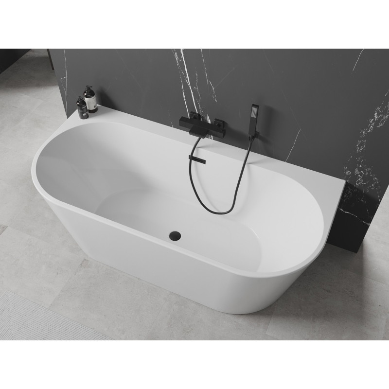 Mexen Oval+ freistehende Wandbadewanne 170 x 80 cm, weiß, schwarzer Überlauf - 52681708000-70