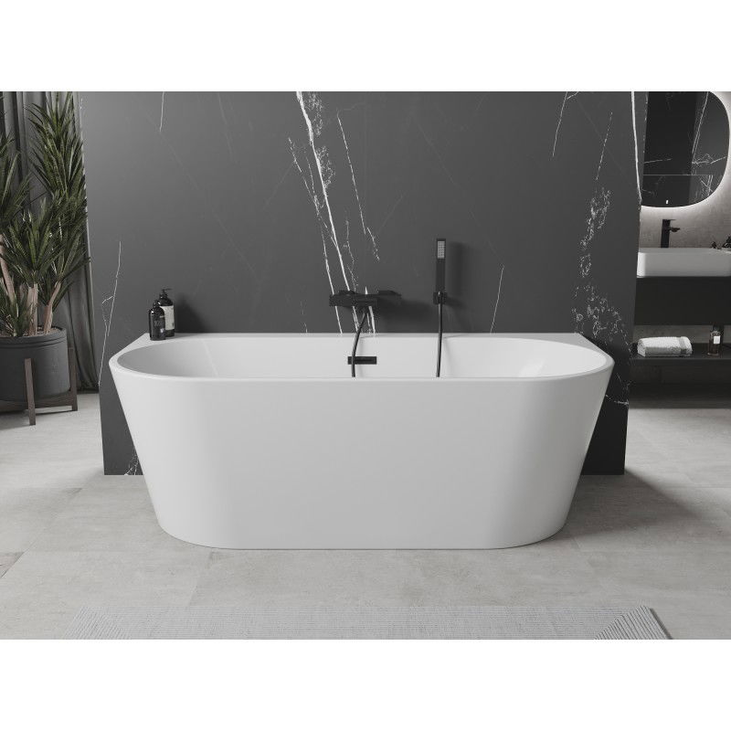 Mexen Oval+ vasca da bagno freestanding a parete 170 x 80 cm, bianca, troppopieno nero - 52681708000-70
