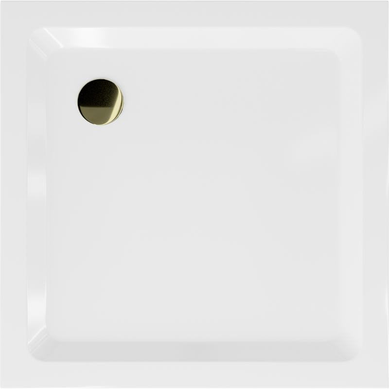 Mexen Flat brodzik kwadratowy slim 80 x 80 cm, biały, syfon złoty - 40108080G