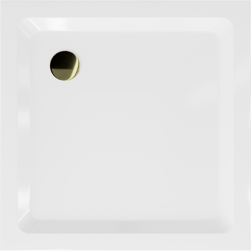 Mexen Flat slim vierkante douchebak 70 x 70 cm, wit, gouden sifon - 40107070G