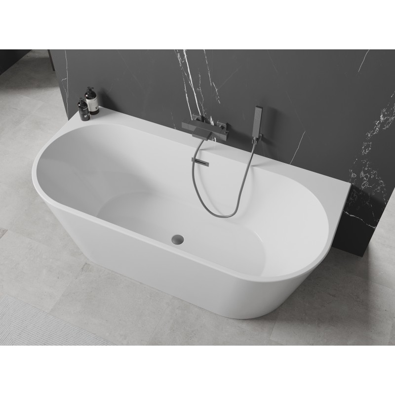 Mexen Oval+ wanna wolnostojąca przyścienna 170 x 80 cm, biała, przelew gun metal - 52681708000-95