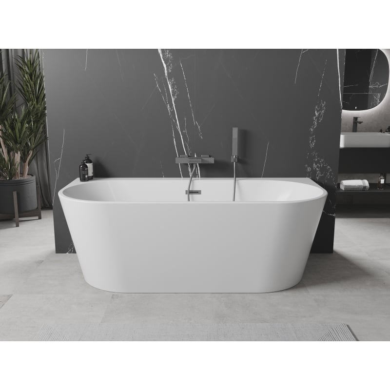 Mexen Oval+ free-standing back-to-wall bathtub 170 x 80 cm, white, gun metal overflow - 52681708000-95