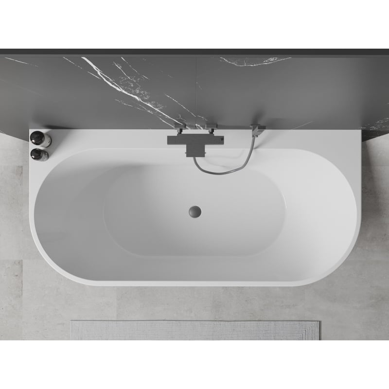 Mexen Oval+ free-standing back-to-wall bathtub 170 x 80 cm, white, gun metal overflow - 52681708000-95