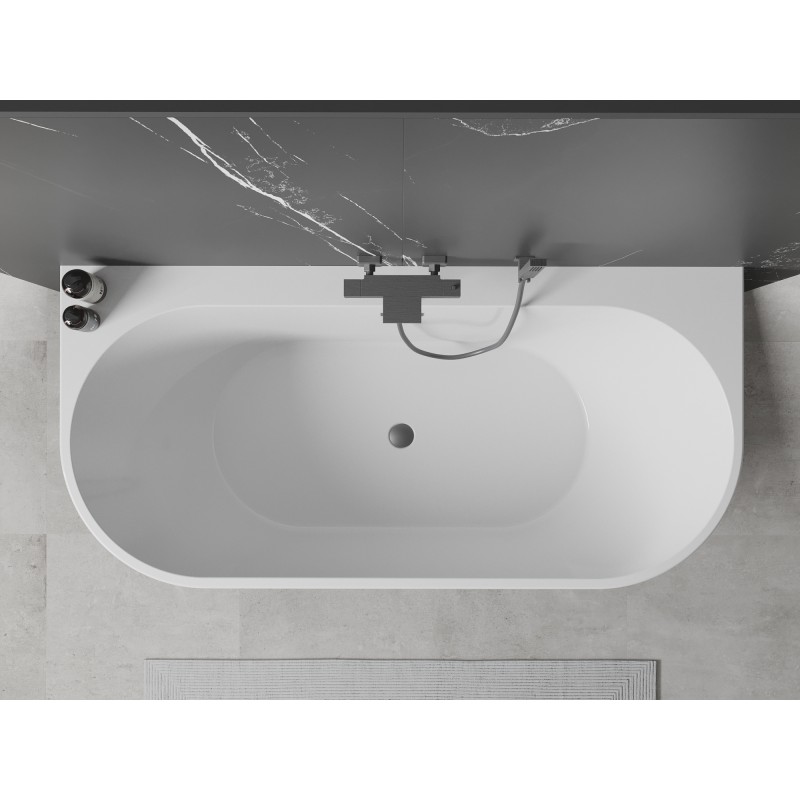Mexen Oval+ wanna wolnostojąca przyścienna 170 x 80 cm, biała, przelew gun metal - 52681708000-95