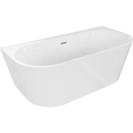 Mexen Oval+ freistehende Wandbadewanne 170 x 80 cm, weiß, Überlauf gebürstetes Nickel - 52681708000-97
