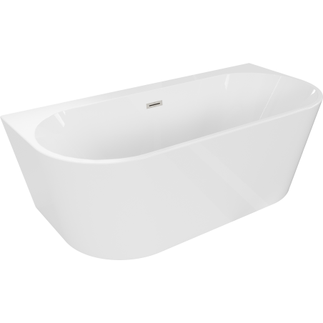 Mexen Oval+ vrijstaande wandbadkuip 170 x 80 cm, wit, overloop geborsteld nikkel - 52681708000-97