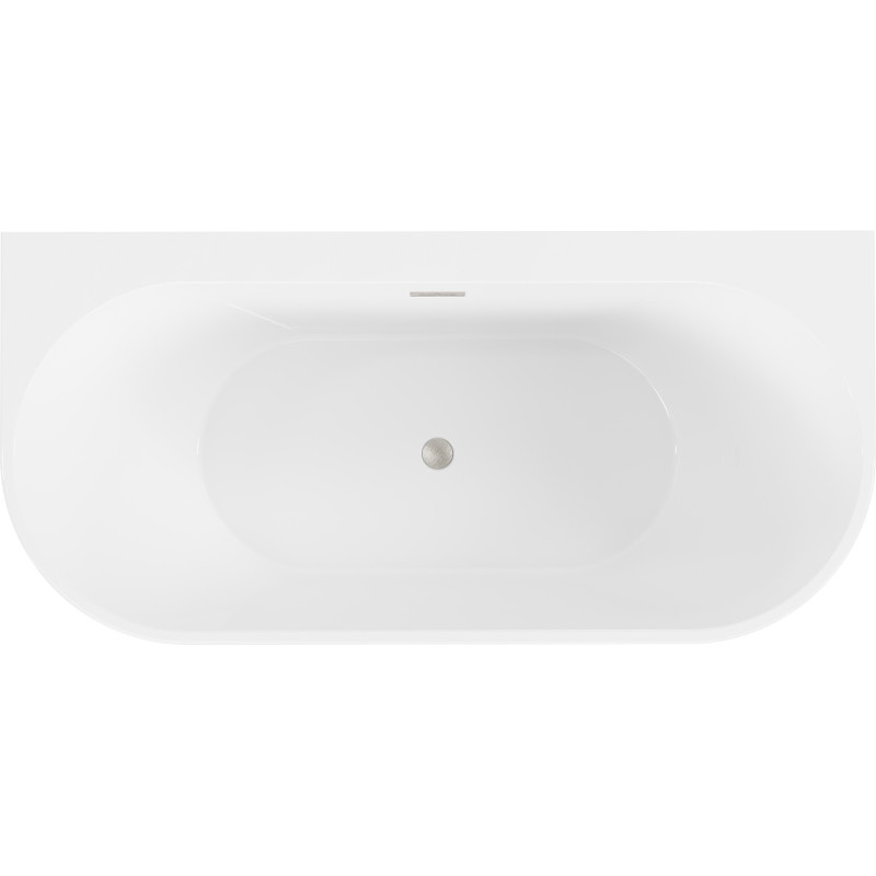 Mexen Oval+ freistehende Wandbadewanne 170 x 80 cm, weiß, Überlauf aus gebürstetem Nickel - 52681708000-97
