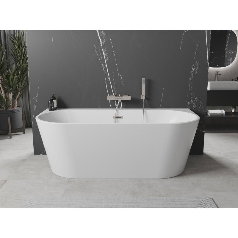 Mexen Oval+ baignoire autoportante murale 170 x 80 cm, blanche, trop-plein en nickel brossé - 52681708000-97
