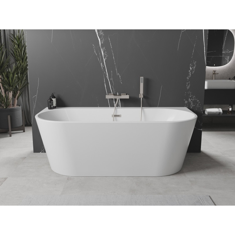 Mexen Oval+ vrijstaande wandbadkuip 170 x 80 cm, wit, overloop geborsteld nikkel - 52681708000-97